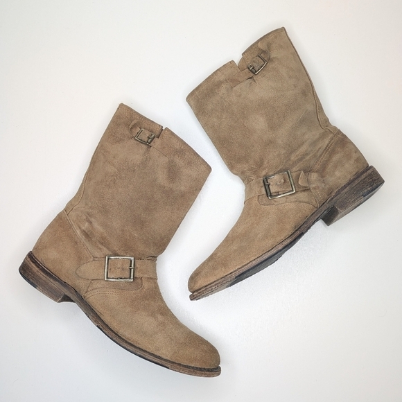 Vintage Shoe Company Elijah engineer boots tan suede leather mid calf size 8.5 - Picture 1 of 9
